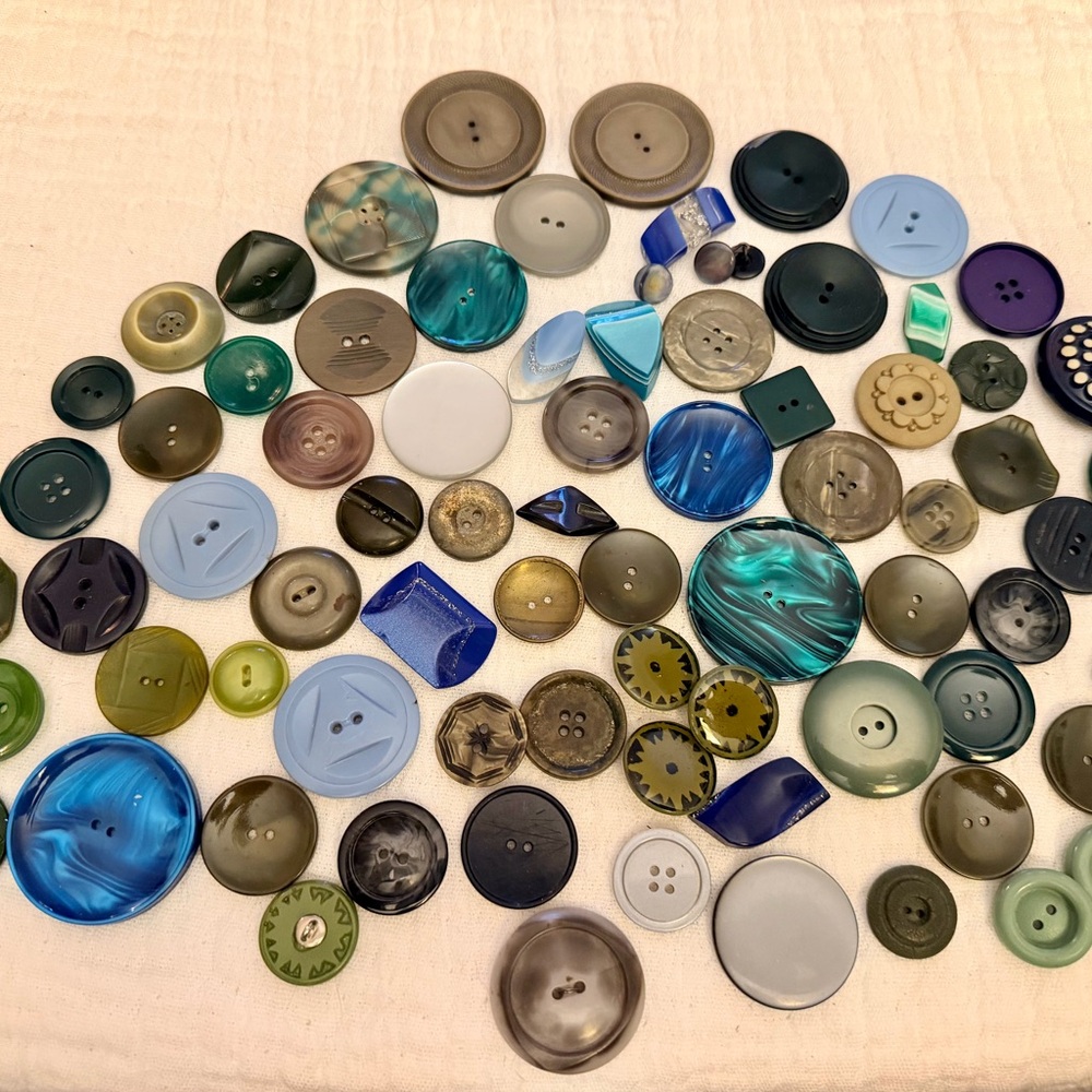 Mixed Vintage Buttons Lot - Greens, Blues, Neutrals